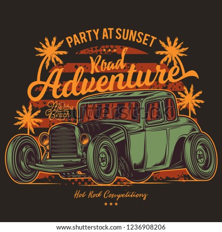 Original vector American hot rod. Classical model. Print for t-shirt or sticker