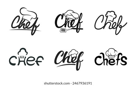 Original-Vektorgrafik des Küchenchefs Typografie Hut Text Kollektion Set Logo Vektorgrafik Symbol Zeichen ( Vektorgrafik Nicht KI Inhalt)