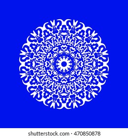 original vector circle lace ornament. colors: blue and white. abstract circle ornament