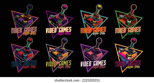 An original vector collection in a vintage style. Retro logo. Vintage joystick. T-shirt design. A design element.