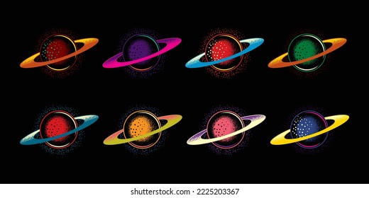 An original vector collection in a vintage style. A planet in space. A design element. T-shirt or sticker design.