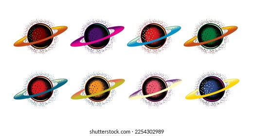 An original vector collection in a vintage style. A planet in space. A design element. T-shirt or sticker design.