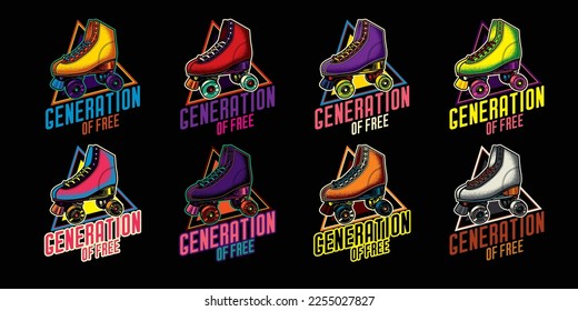 Original vector collection in vintage style. Retro emblem. Vintage roller skates. T-shirt design, design element.