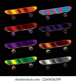 Original vector collection in vintage style. Skateboard of different colors.