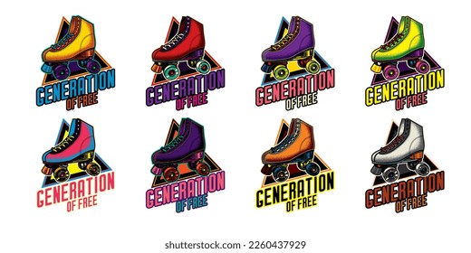 Original vector collection in vintage style. Retro emblem. Vintage roller skates. T-shirt design, design element.