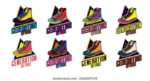 Original Vektorgrafik im Vintage-Stil. Retro-Emblem. Retro-Turnschuhe im Neonstil. T-Shirt Design, Design Element.
