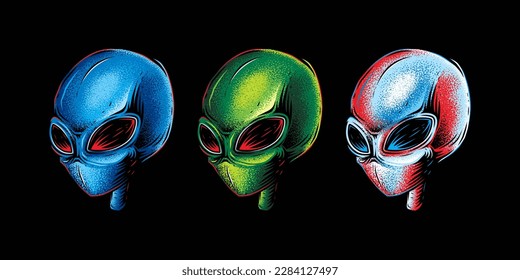 Original vector collection in vintage style. An alien. T-shirt design. Design elements.