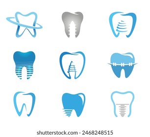 Vetor original da coleção de implantes dentários logotipo ícone de vetor símbolo ilustração	( Arte vetorial não é conteúdo AI )