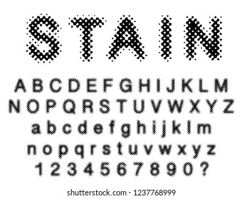 Original Vector Dotted Raster Font, Halftone Grunge Alphabet