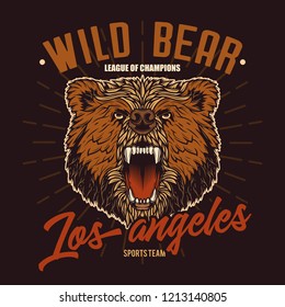 Original vector emblem with the image of an evil bear.