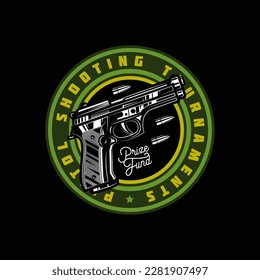 Emblema vectorial original con la imagen de una pistola y balas de estilo retro.