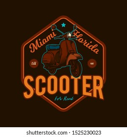 The original vector emblem with the image of a scooter in a retro style.