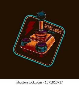 Original vector emblem in retro style. Vintage joystick.