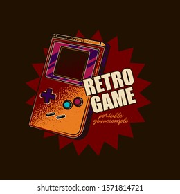 Original vector emblem in retro style. Portable game console.