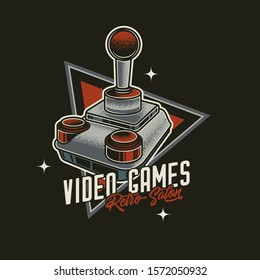 Original vector emblem in retro style. Vintage joystick.