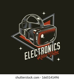 emblema vectorial original en estilo retro. Gafas de realidad virtual.