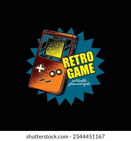 Original vector emblem in retro style. Portable game console. T-shirt design, design element.