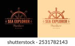 Original vector emblem of a ship steering wheel in vintage style. Hand drawn, not AI