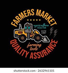 Original vector emblem. Tractor for agricultural and industrial purposes. Hand drawn, not AI