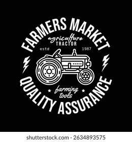 Original vector emblem. Tractor for agricultural and industrial purposes. Hand drawn, not AI