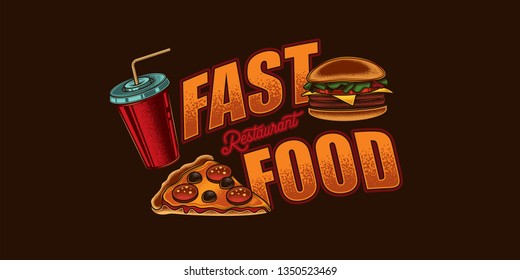 Original vector fast food banner in vintage style