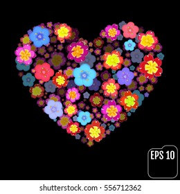 Original vector flowers heart with 3d effect.