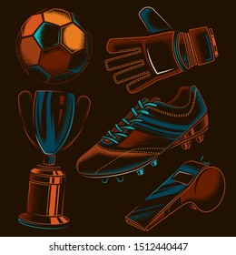 Original vector football set in retro style. Design element