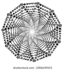 Original vector geometric pattern in the form of a circle of black and gray dots on a white background