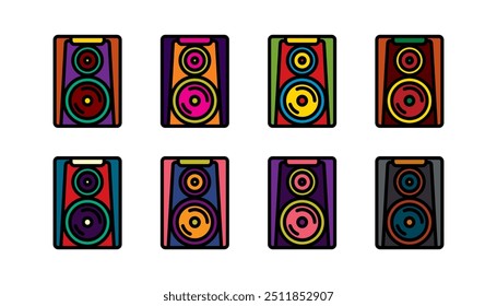 Original vector icon set in vintage style. Large music speaker. Hand drawn, not AI