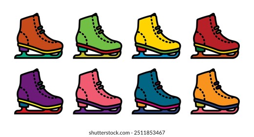 Original vector icon set in vintage style. Figure skating skates. Hand drawn, not AI