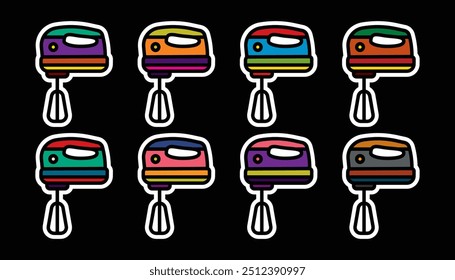 Original vector icon set in vintage style. Household appliance for cooking. Kitchen mixer. Hand drawn, not AI