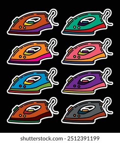Icono de Vector original en estilo vintage. Un elemento de los electrodomésticos para suavizar pliegues y arrugas en la ropa. Plancha eléctrica. Dibujado a mano, no AI