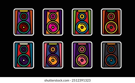 Original vector icon set in vintage style. Large music speaker. Hand drawn, not AI
