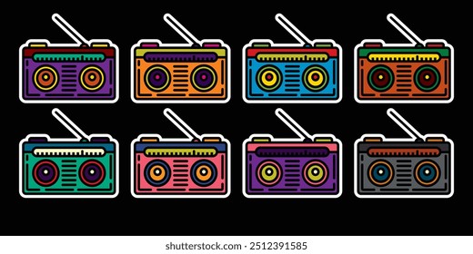Original vector icon set in vintage style. Retro radio receiver. Hand drawn, not AI