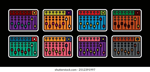 Icono de Vector original en estilo vintage. Consola de mezclador de música. Dibujado a mano, no AI