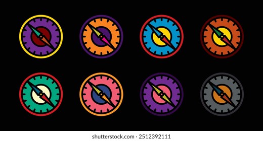 Original vector icon set in vintage style. Hiking compass. Hand drawn, not AI