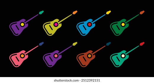 Original vector icon set in vintage style. Acoustic guitar. Hand drawn, not AI