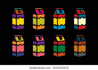 Icono de Vector original en estilo vintage. Leche en una caja de papel. Dibujado a mano, no AI