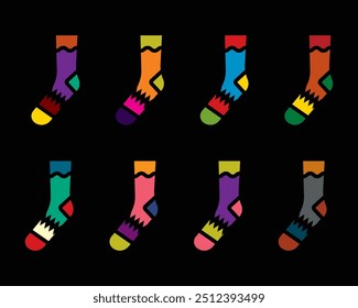 Original vector icon set in vintage style. Warm winter socks. Hand drawn, not AI