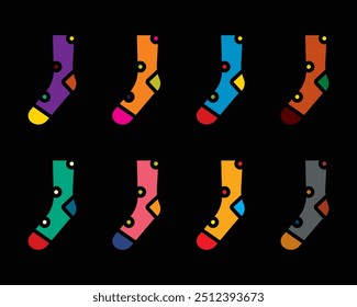 Original vector icon set in vintage style. Warm winter socks. Hand drawn, not AI