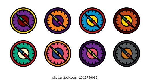 Original vector icon set in vintage style. Hiking compass. Hand drawn, not AI