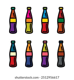 Original vector icon set in vintage style. Carbonated water in a glass bottle. Hand drawn, not AI