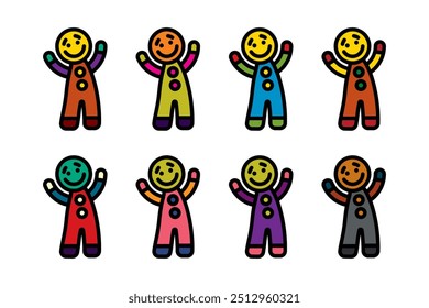 Original vector icon set in vintage style. Cookies in the shape of a person. Hand drawn, not AI