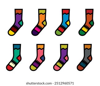 Original vector icon set in vintage style. Warm winter socks. Hand drawn, not AI