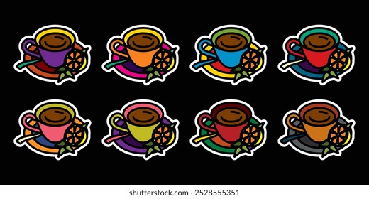 Icono de Vector original en estilo vintage. Té caliente en una taza con limón y menta. Dibujado a mano, no AI