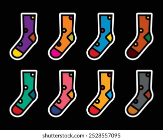 Original vector icon set in vintage style. Warm winter socks. Hand drawn, not AI