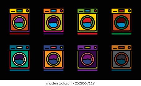 Icono de Vector original en estilo vintage. Aparato eléctrico, lavadora. Dibujado a mano, no AI