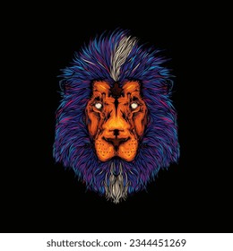 Original vector illustration in abstract style. Illustration of a lion. The king of beasts. T-shirt design, design element.