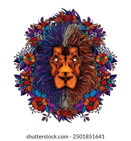 Original vector illustration in abstract style. Illustration of a lion. The king of beasts. T-shirt design. Hand drawn, not AI