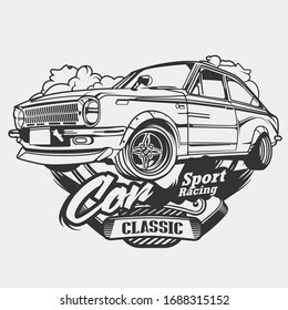 Original vector illustration of an American car  in lieart style.